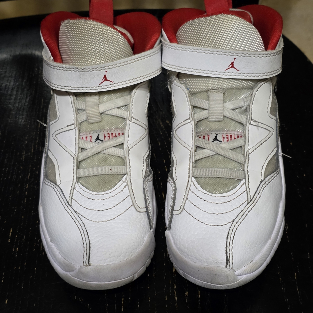 Jordan Kids White and Red Mid-Top Sneakers with Strap